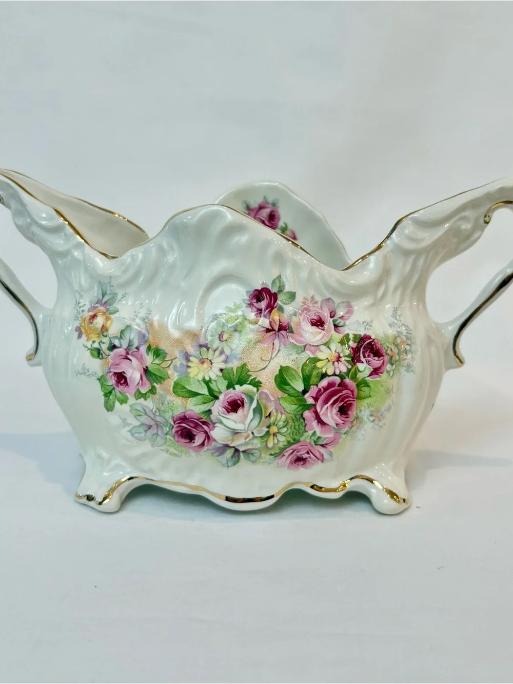 Vintage Crown Dorset Staffordshire England Floral Creamer & Sugar Bowl Set